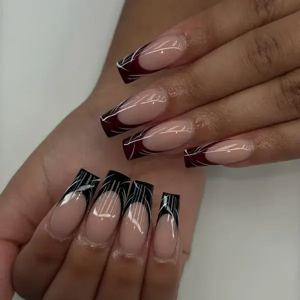 Burgundy Black French at A-List Nails & Spa Kissimmee
