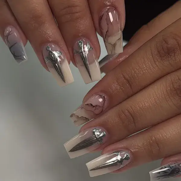 Acrylic Marble · Sword Charm at A-List Nails & Spa Kissimmee