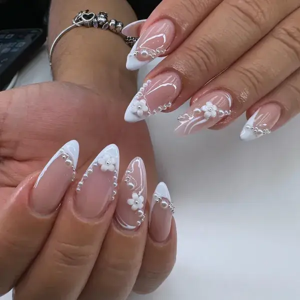 Acrylic 3D Pearl Flower at A-List Nails & Spa Kissimmee
