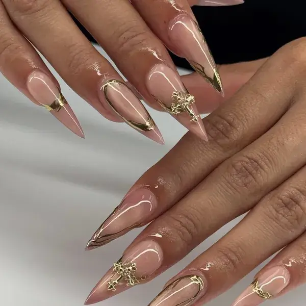 Gel-X Nude Gold Charm at A-List Nails & Spa Kissimmee