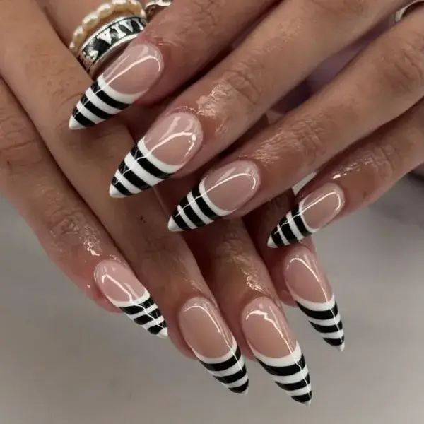 Black & White Stripe French at A-List Nails & Spa Kissimmee