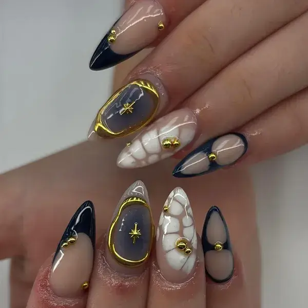 Navy Marble Gold Star at A-List Nails & Spa Kissimmee