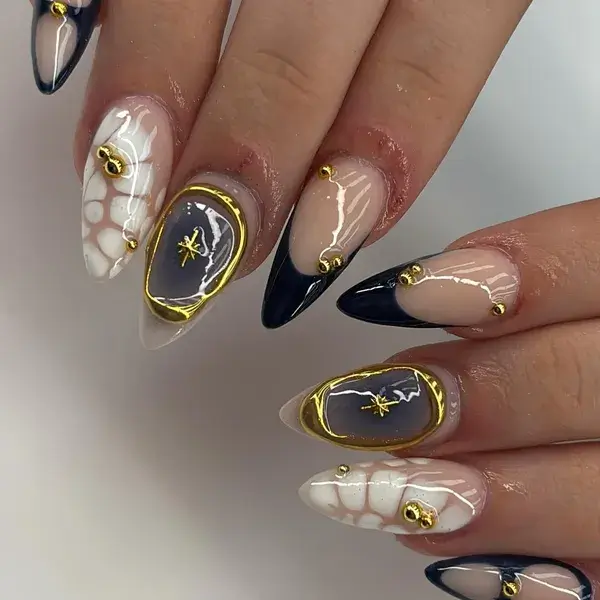 Navy Marble Gold Star II at A-List Nails & Spa Kissimmee