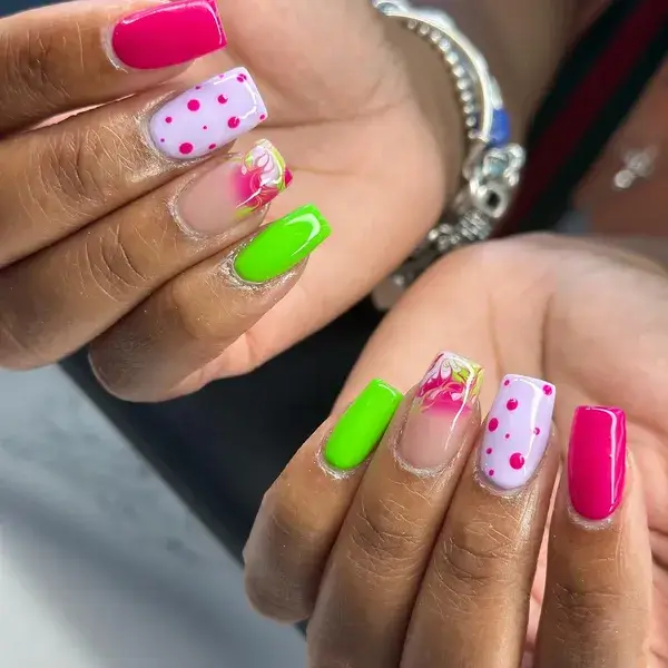 Neon Pink & Lime at A-List Nails & Spa Kissimmee