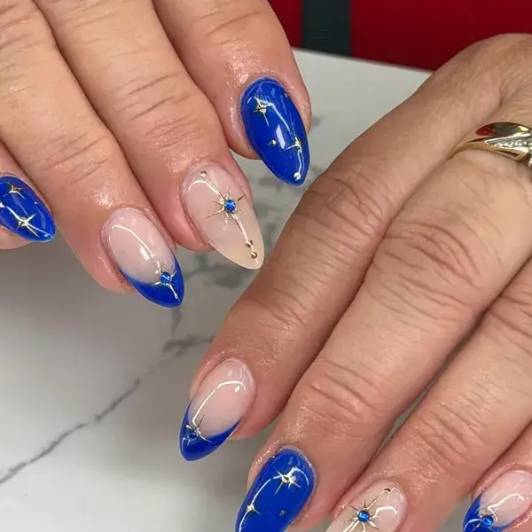 Royal Blue Gold Celestial at A-List Nails & Spa Kissimmee
